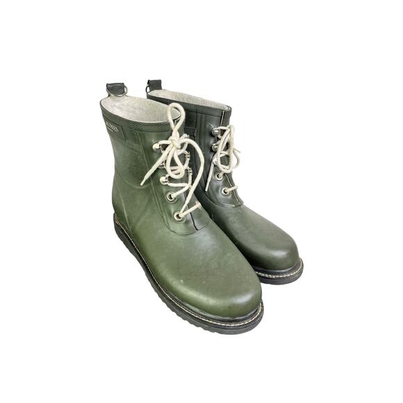 ILse Jacobsen Hornbaek Rain Boots Rubber Womens 41 Army Green Lace-Up Waterproof - Picture 5 of 9